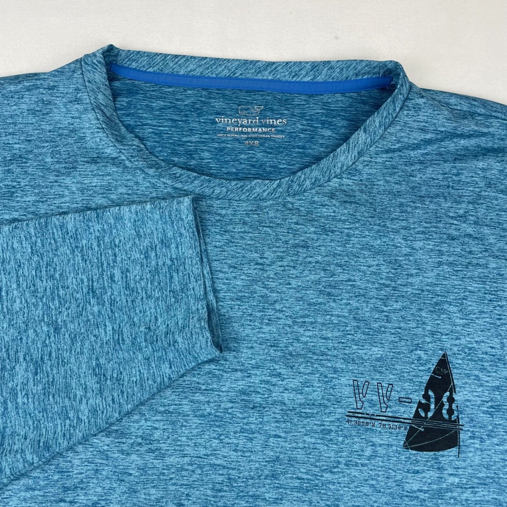 Vineyard Vines Performance Mens 4XB Blue Heather Sailboat Graphic LS T-Shirt